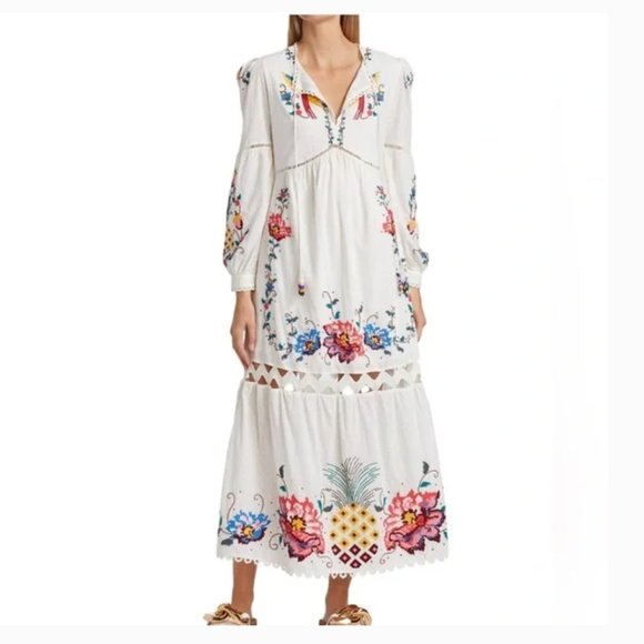 FARM Rio Dresses & Skirts - FARM RIO Macaw Cross-Stitch Embroidered Midi-Dress Size Medium